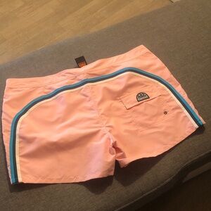 Sundek Pink Swim Trunks with Blue & White Stripes